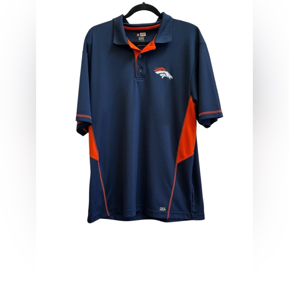 NFL Denver Broncos Team Apparel TX3 Cool Polo Shirt Navy Orange Men’s L/XL